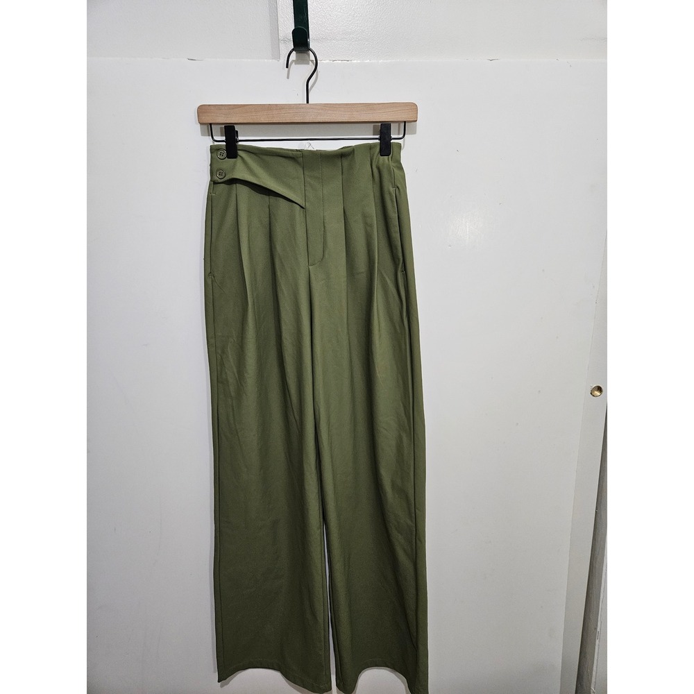 Halara XS Olive Green High Waisted Pleated Wide Leg Work Pants Trousers